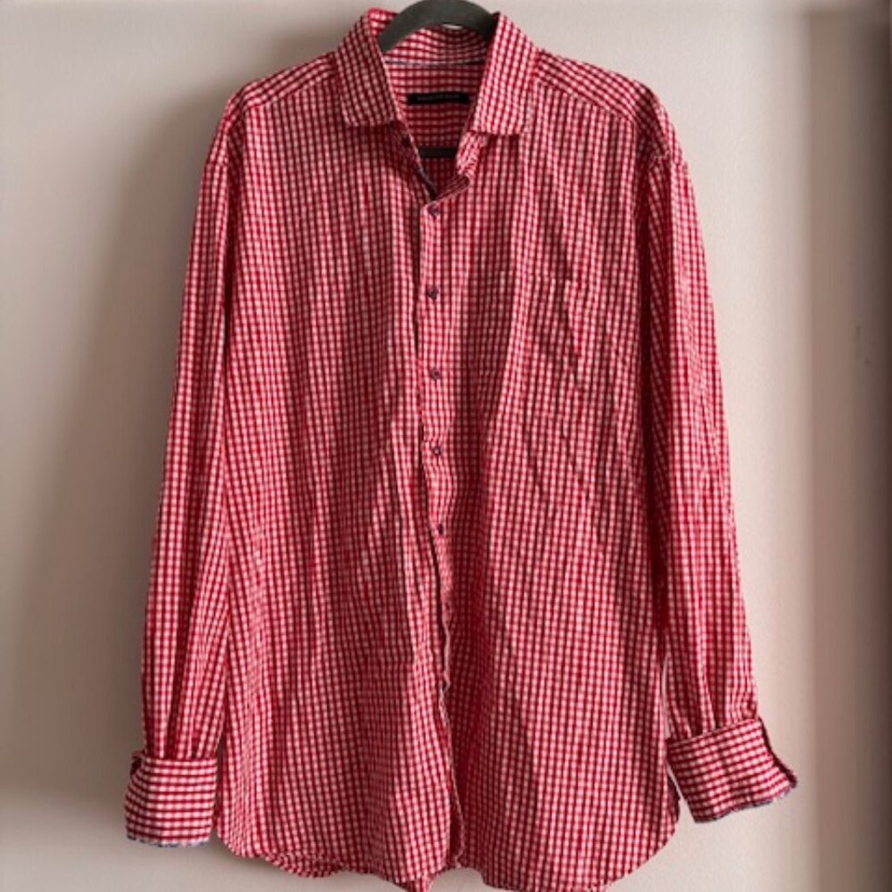 Hammer Made Red & White Checker Button Down Shirt - size 46/18.5